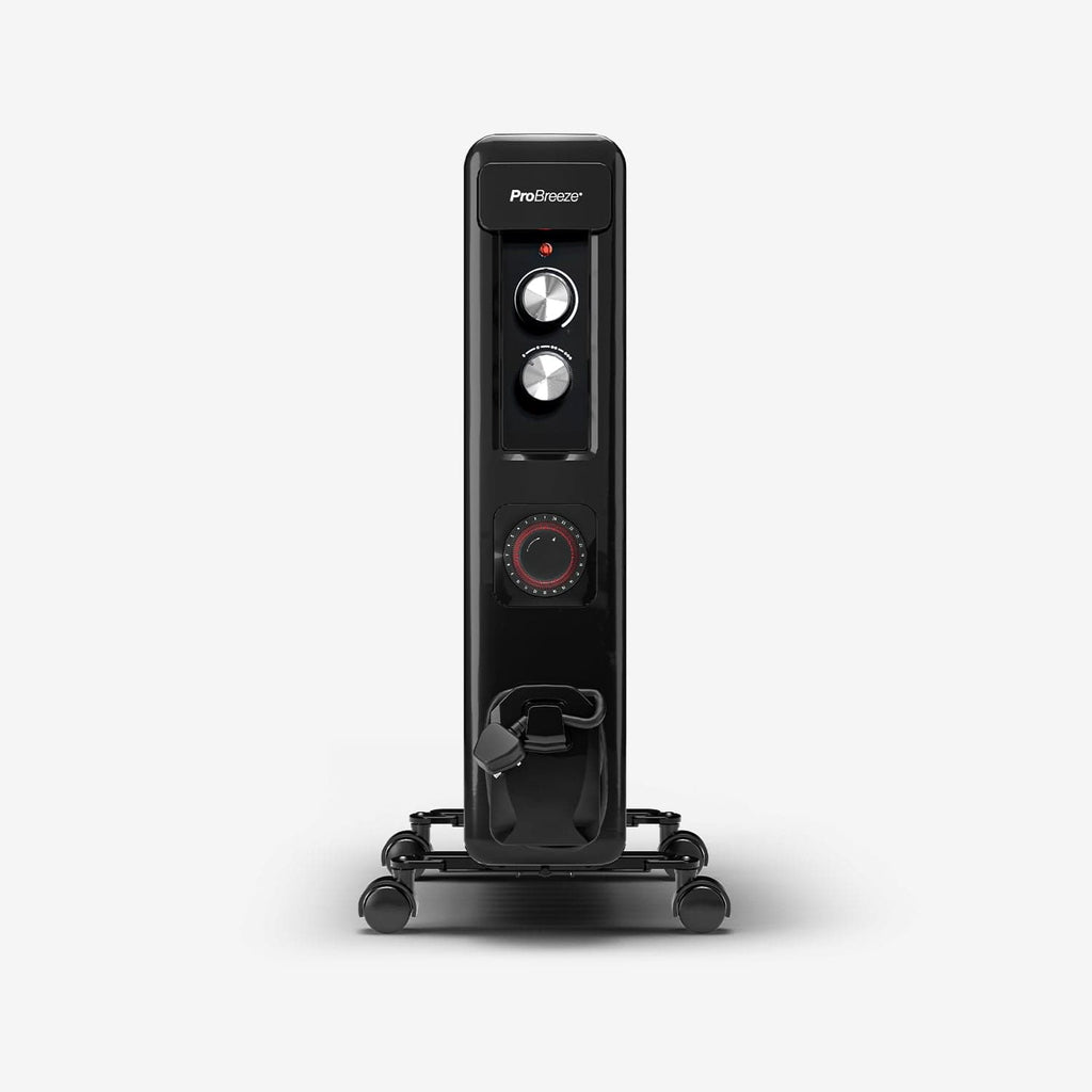 2500W 11 Fins Oil Filled Radiator Heater with Thermostat Control - Black