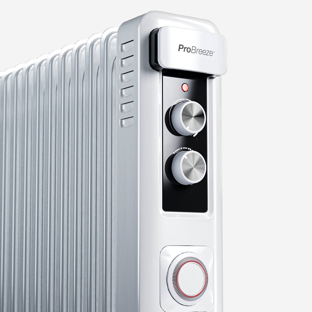 Refurbished - 2500W 11 Fins Oil Filled Radiator Heater with Thermostat Control - White