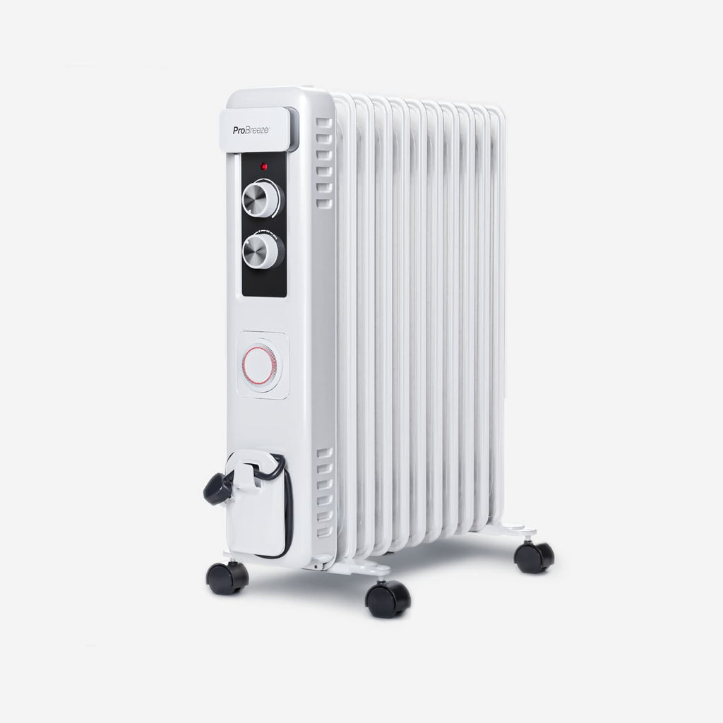 Refurbished - 2500W 11 Fins Oil Filled Radiator Heater with Thermostat Control - White