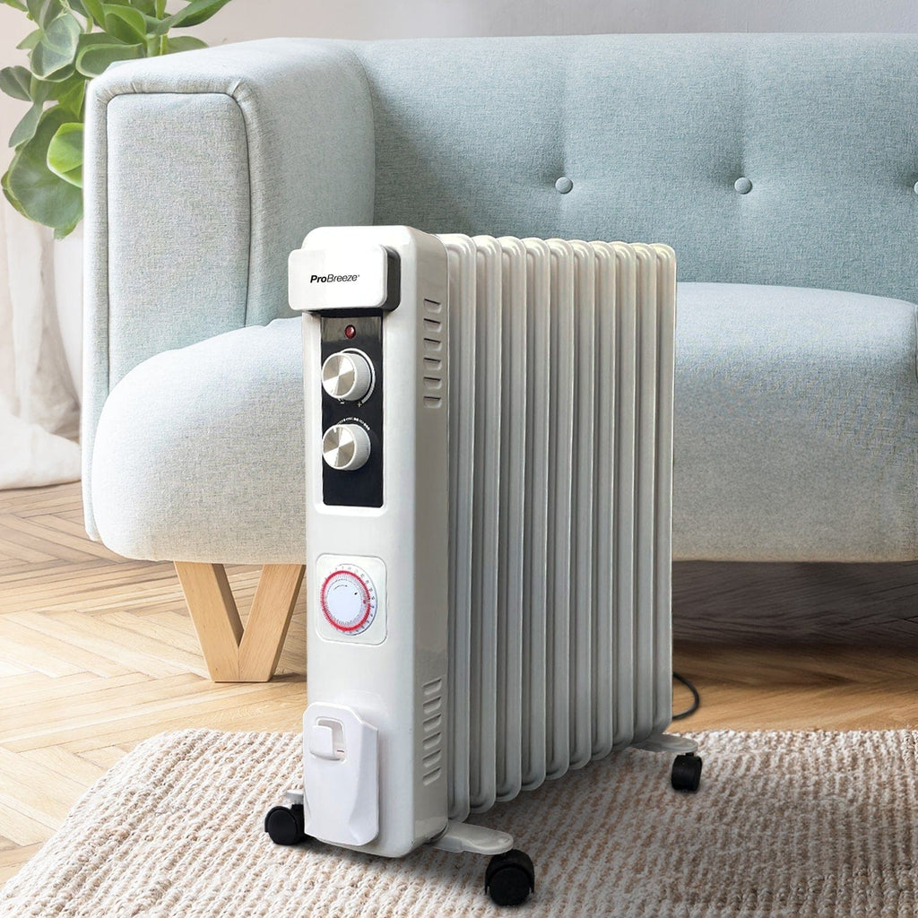 Refurbished - 2500W 11 Fins Oil Filled Radiator Heater with Thermostat Control - White