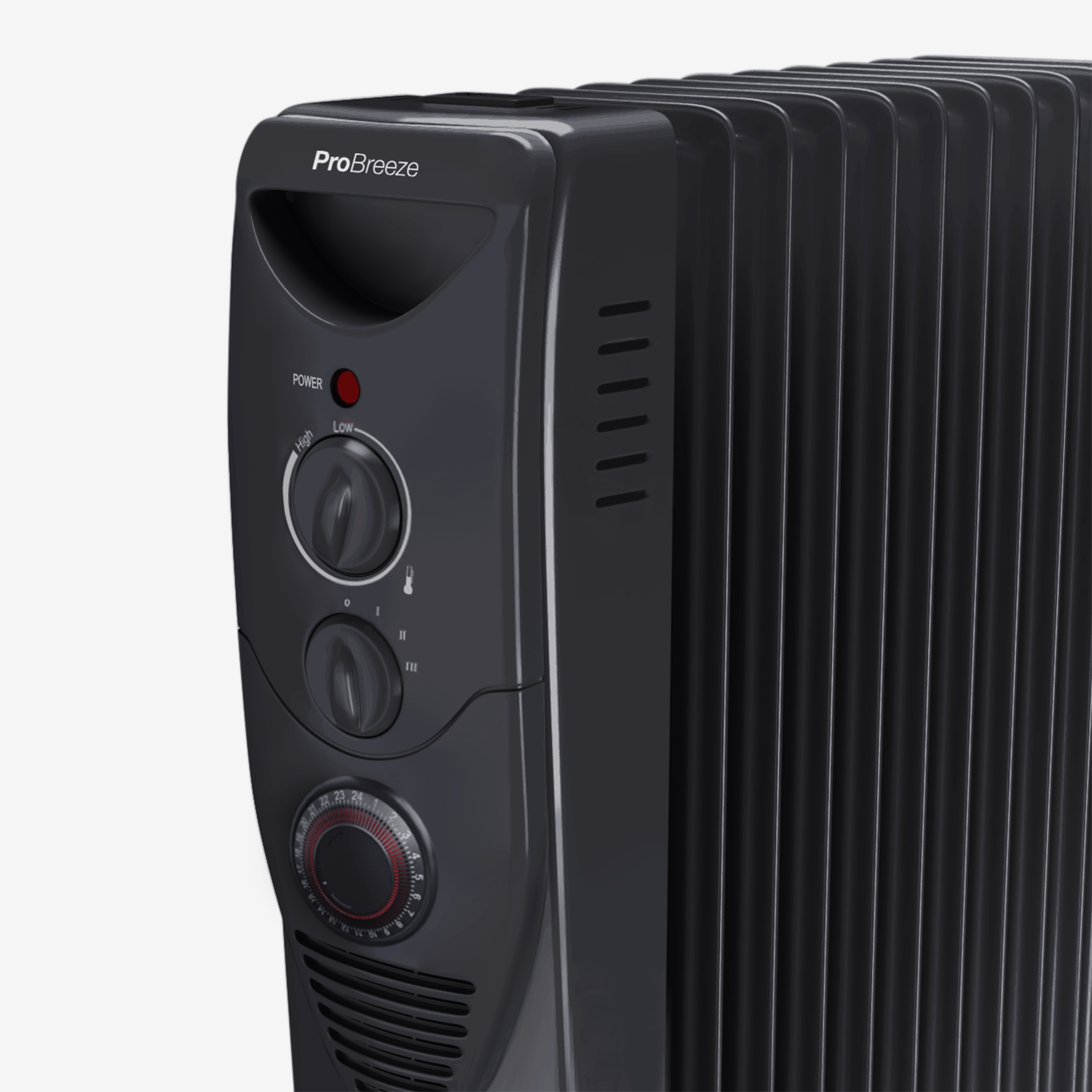 2500W Oil Filled Radiator Heater with 11 Fins - Black