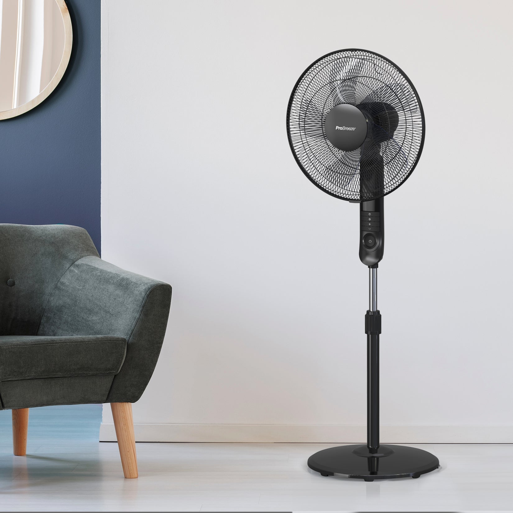 Refurbished - 16" Pedestal Fan with 4 Fan Modes and Remote Control - Black